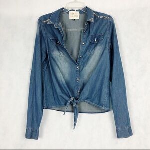Thread & Supply Women’s Size Large Jean Button Down Top with Tie Bottom
